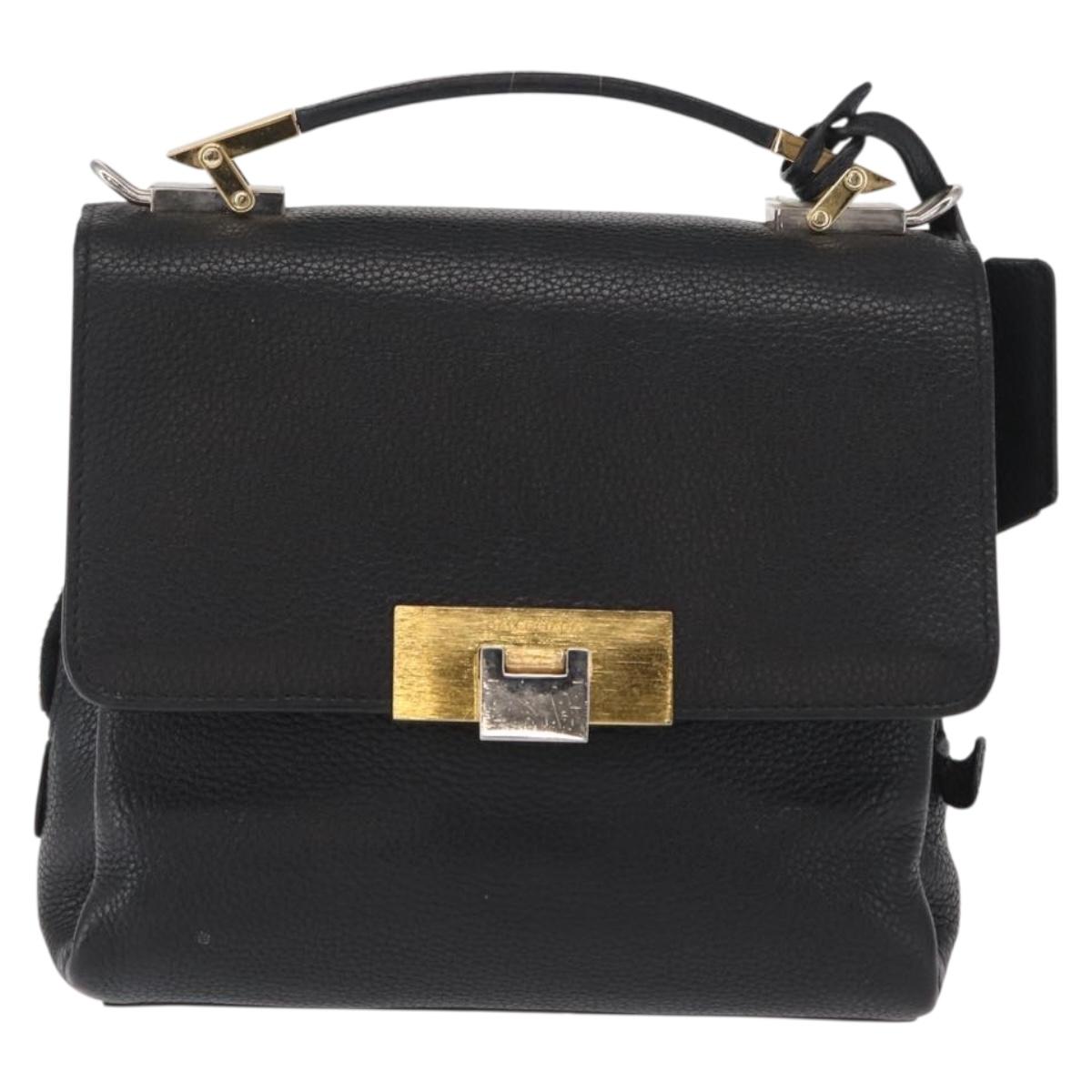 BALENCIAGA Rudis Hand Bag Leather Black Gold Auth bs32640