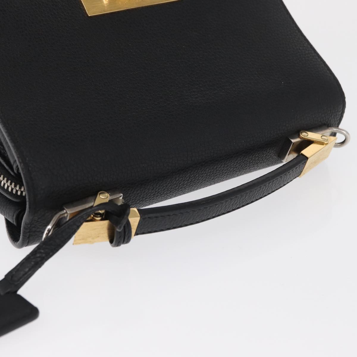 BALENCIAGA Rudis Hand Bag Leather Black Gold Auth bs32640