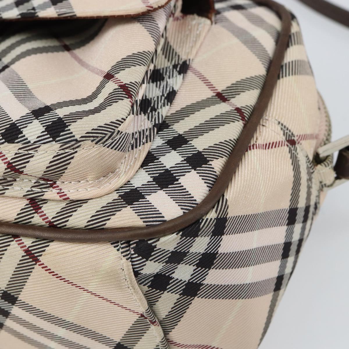 BURBERRY Nova Check Blue Label Shoulder Bag Nylon Beige Silver Auth bs32647