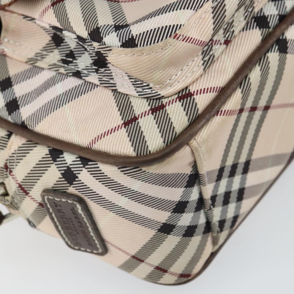 BURBERRY Nova Check Blue Label Shoulder Bag Nylon Beige Silver Auth bs32647