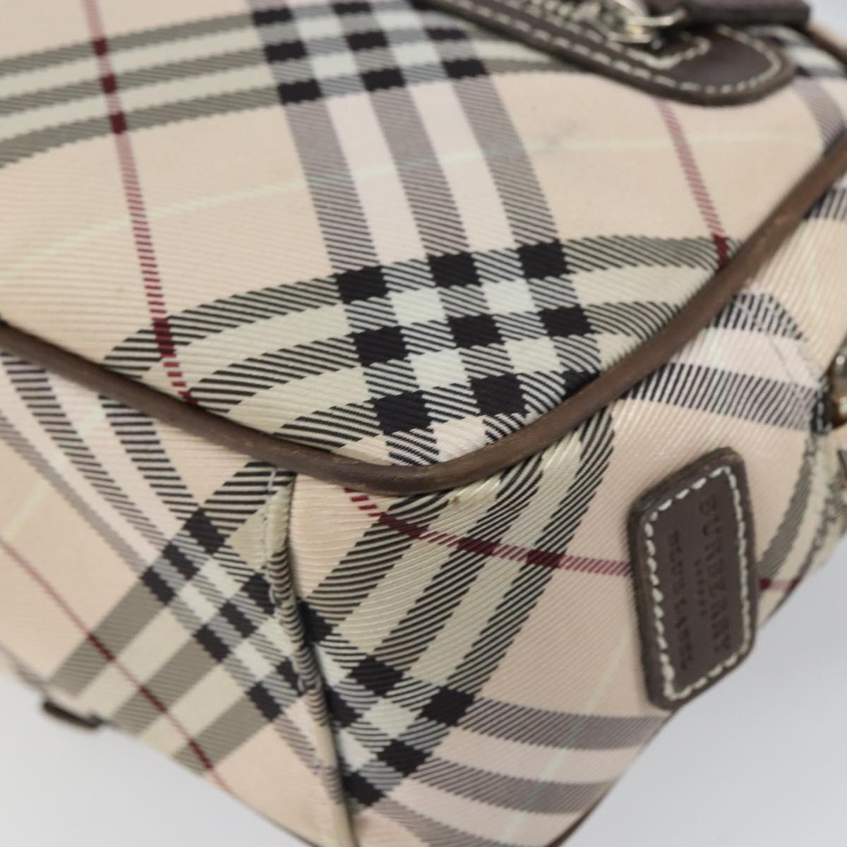 BURBERRY Nova Check Blue Label Shoulder Bag Nylon Beige Silver Auth bs32647