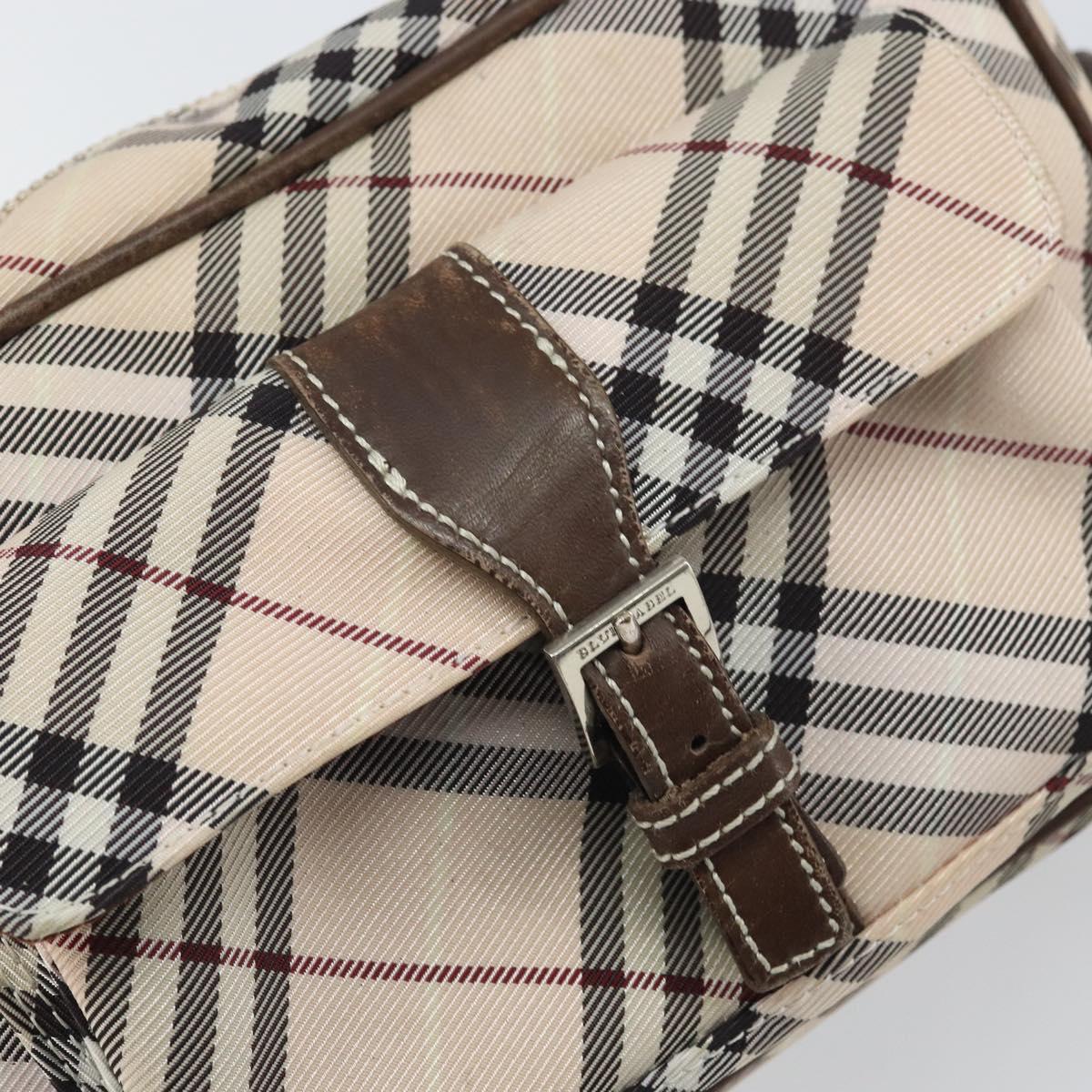 BURBERRY Nova Check Blue Label Shoulder Bag Nylon Beige Silver Auth bs32647