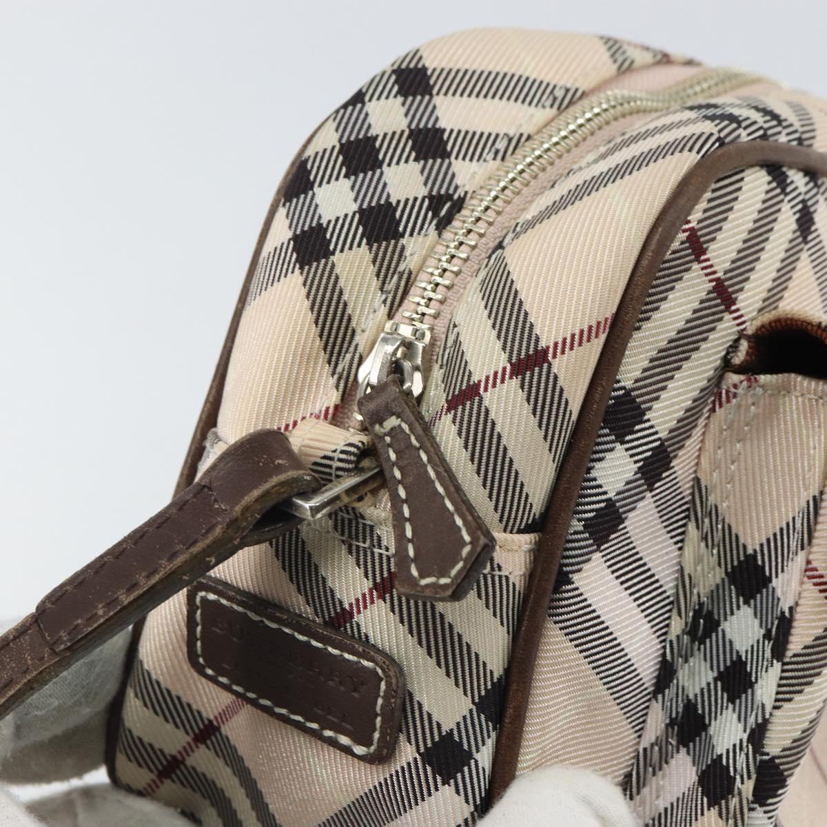 BURBERRY Nova Check Blue Label Shoulder Bag Nylon Beige Silver Auth bs32647