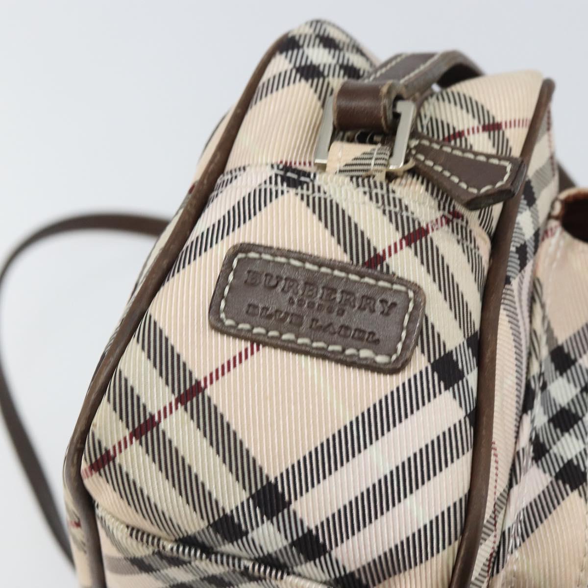 BURBERRY Nova Check Blue Label Shoulder Bag Nylon Beige Silver Auth bs32647