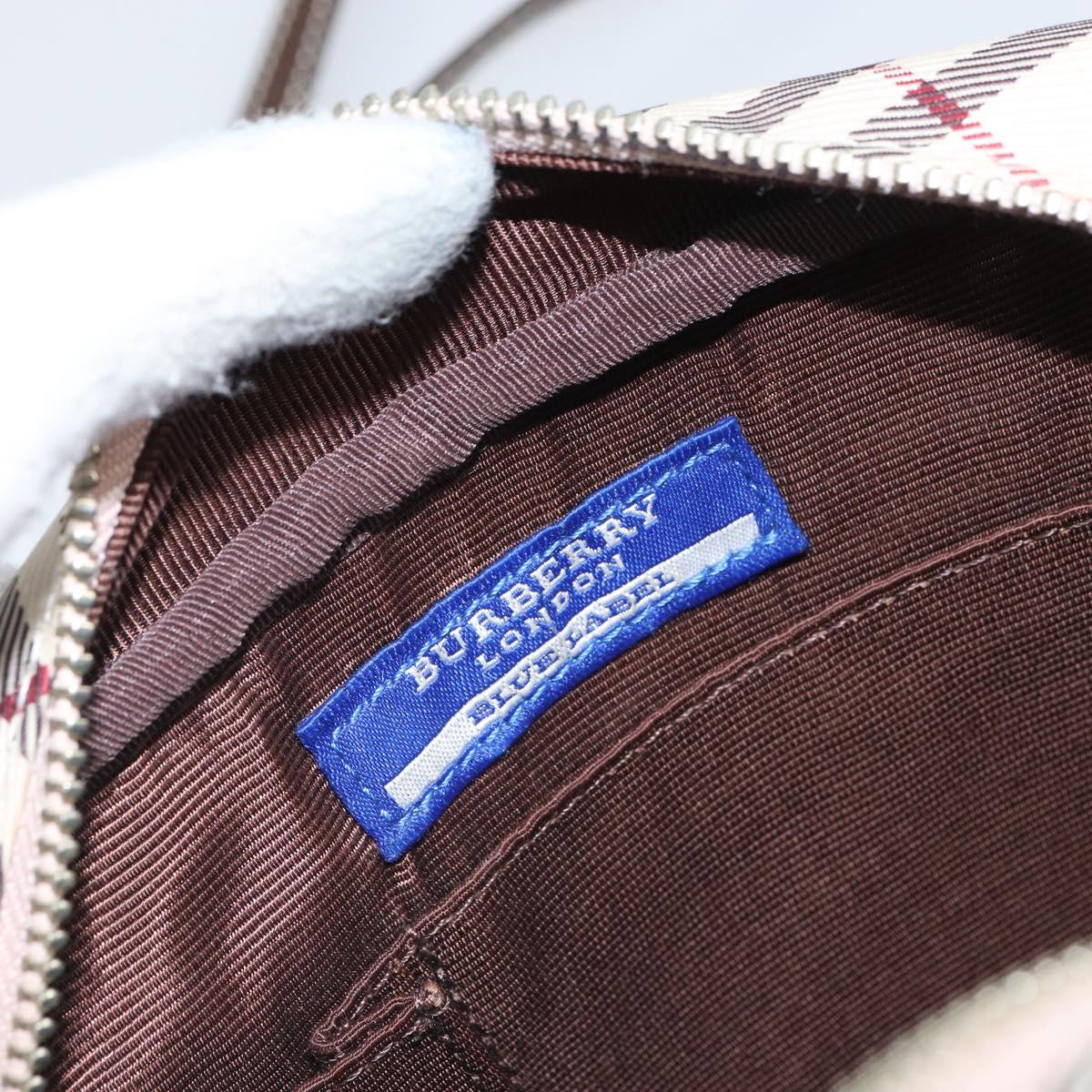 BURBERRY Nova Check Blue Label Shoulder Bag Nylon Beige Silver Auth bs32647