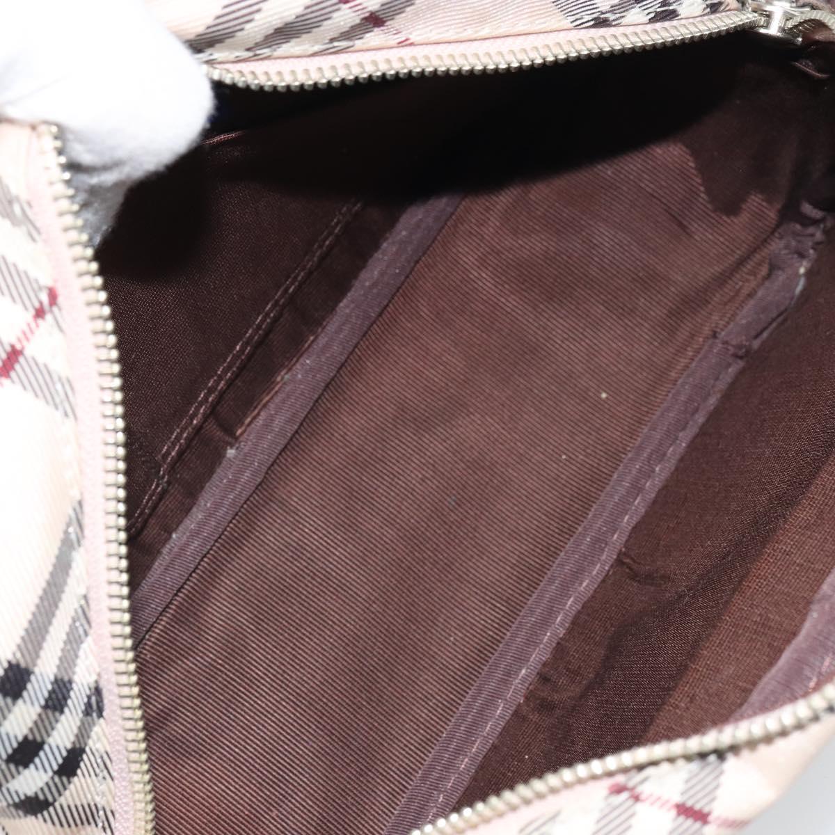 BURBERRY Nova Check Blue Label Shoulder Bag Nylon Beige Silver Auth bs32647