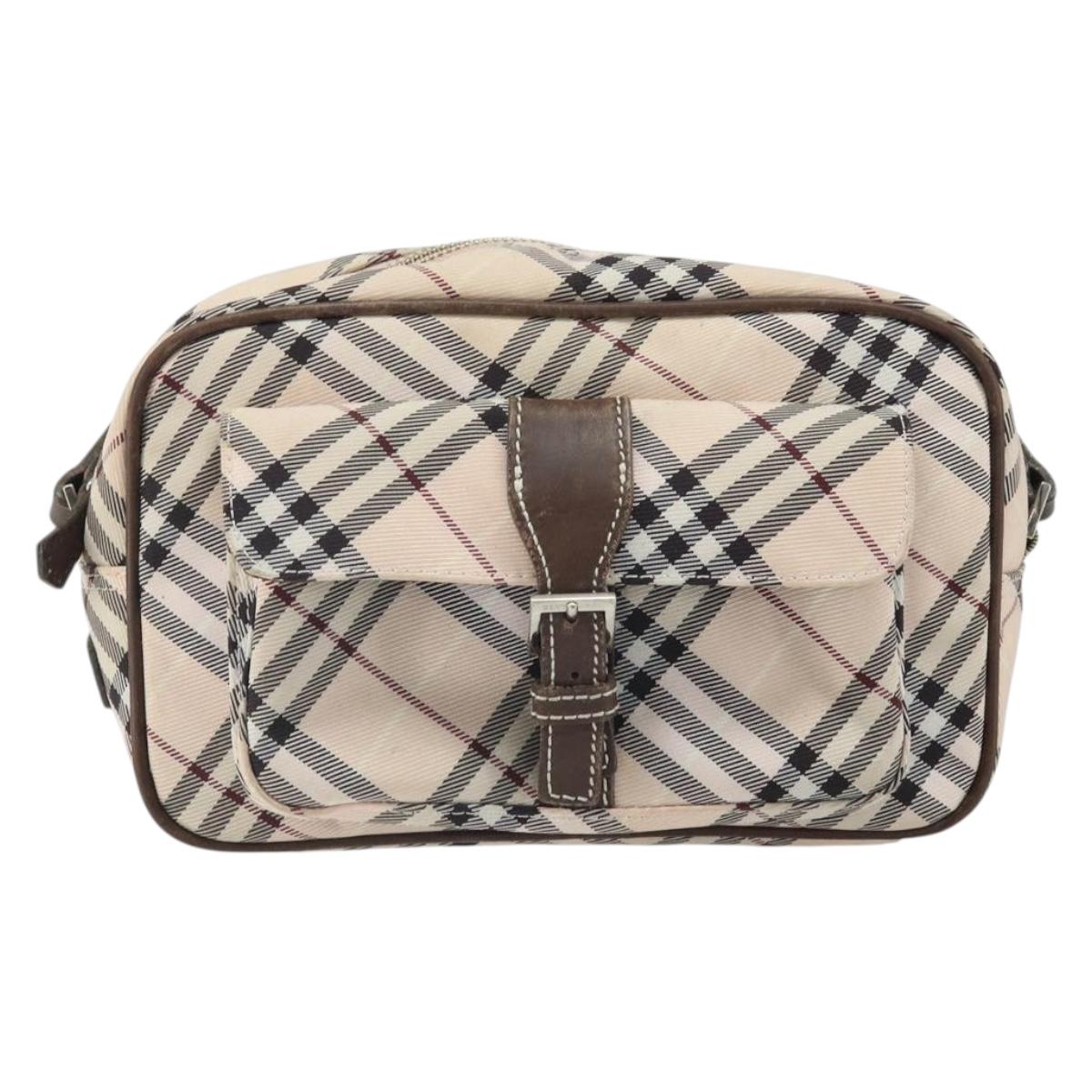 BURBERRY Nova Check Blue Label Shoulder Bag Nylon Beige Silver Auth bs32647