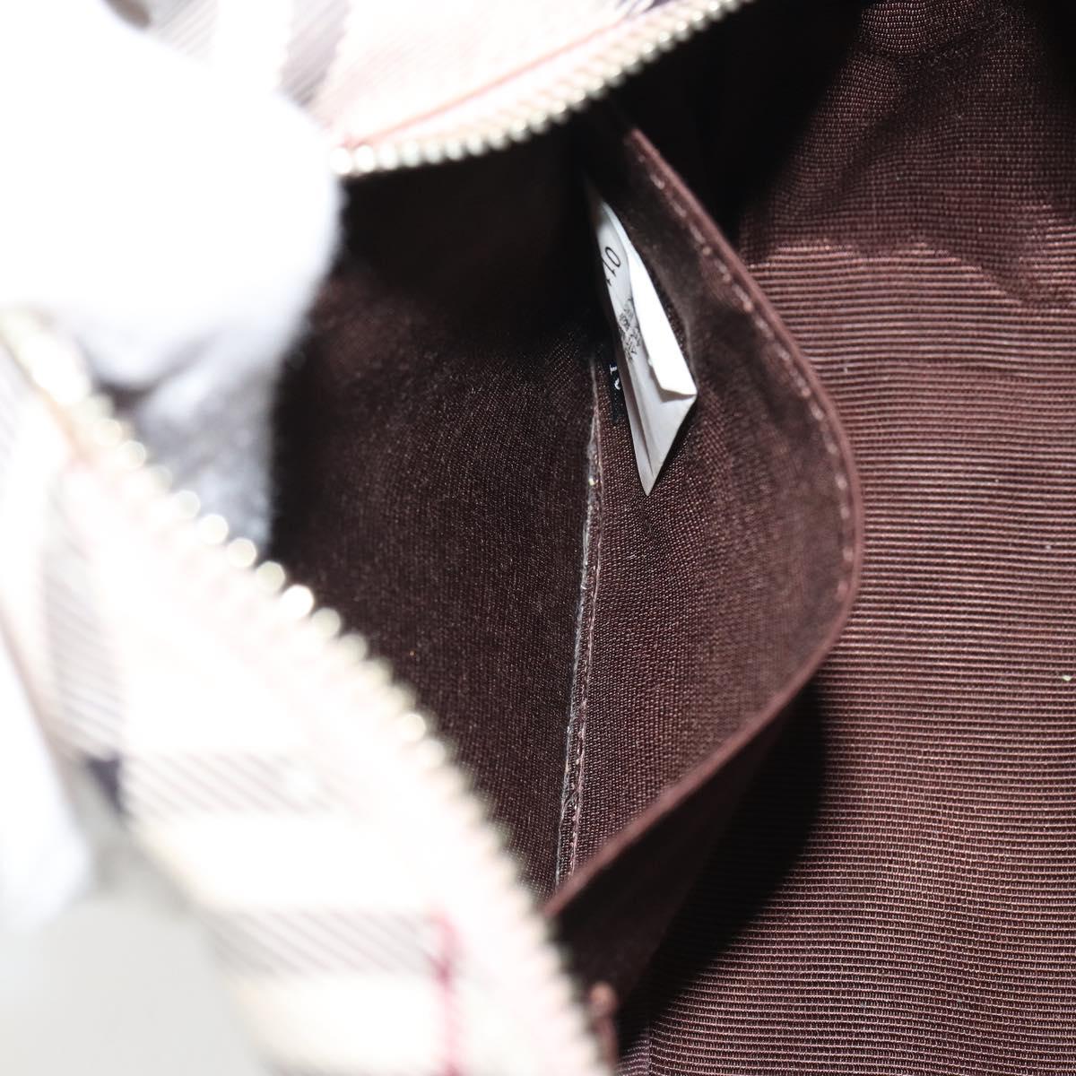 BURBERRY Nova Check Blue Label Shoulder Bag Nylon Beige Silver Auth bs32647