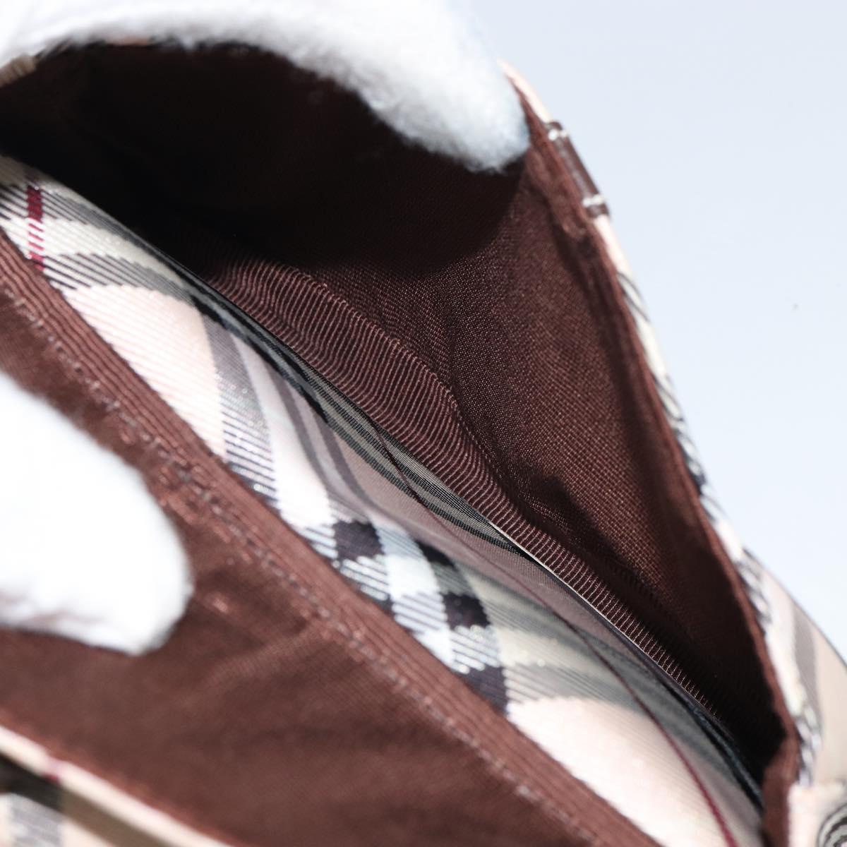 BURBERRY Nova Check Blue Label Shoulder Bag Nylon Beige Silver Auth bs32647