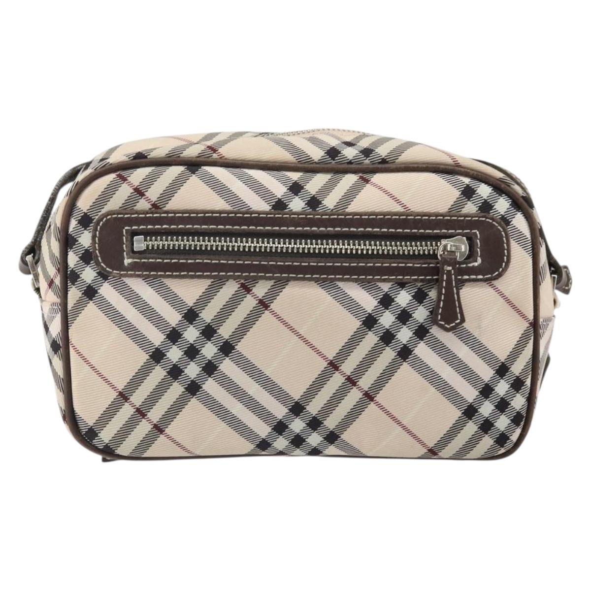 BURBERRY Nova Check Blue Label Shoulder Bag Nylon Beige Silver Auth bs32647