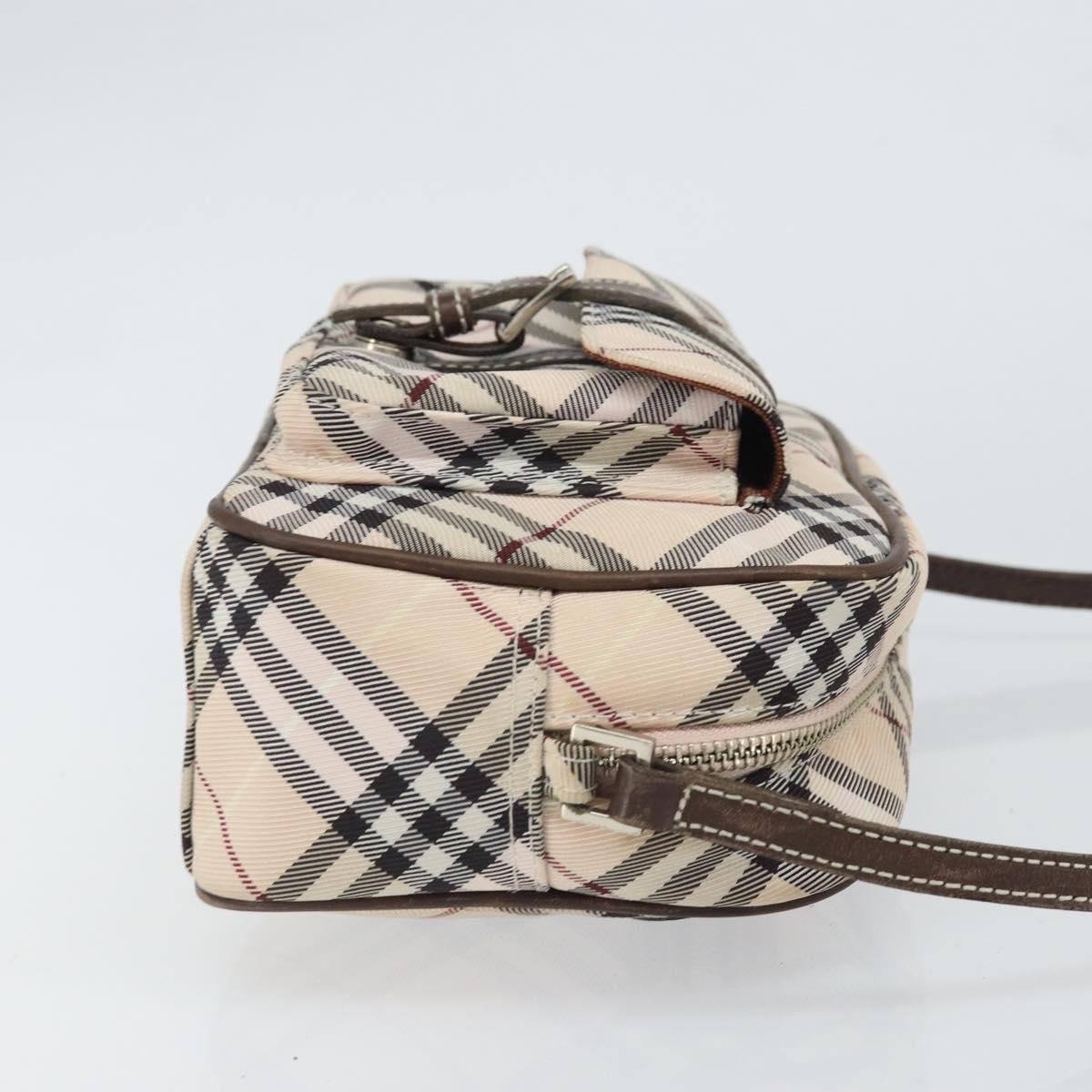 BURBERRY Nova Check Blue Label Shoulder Bag Nylon Beige Silver Auth bs32647