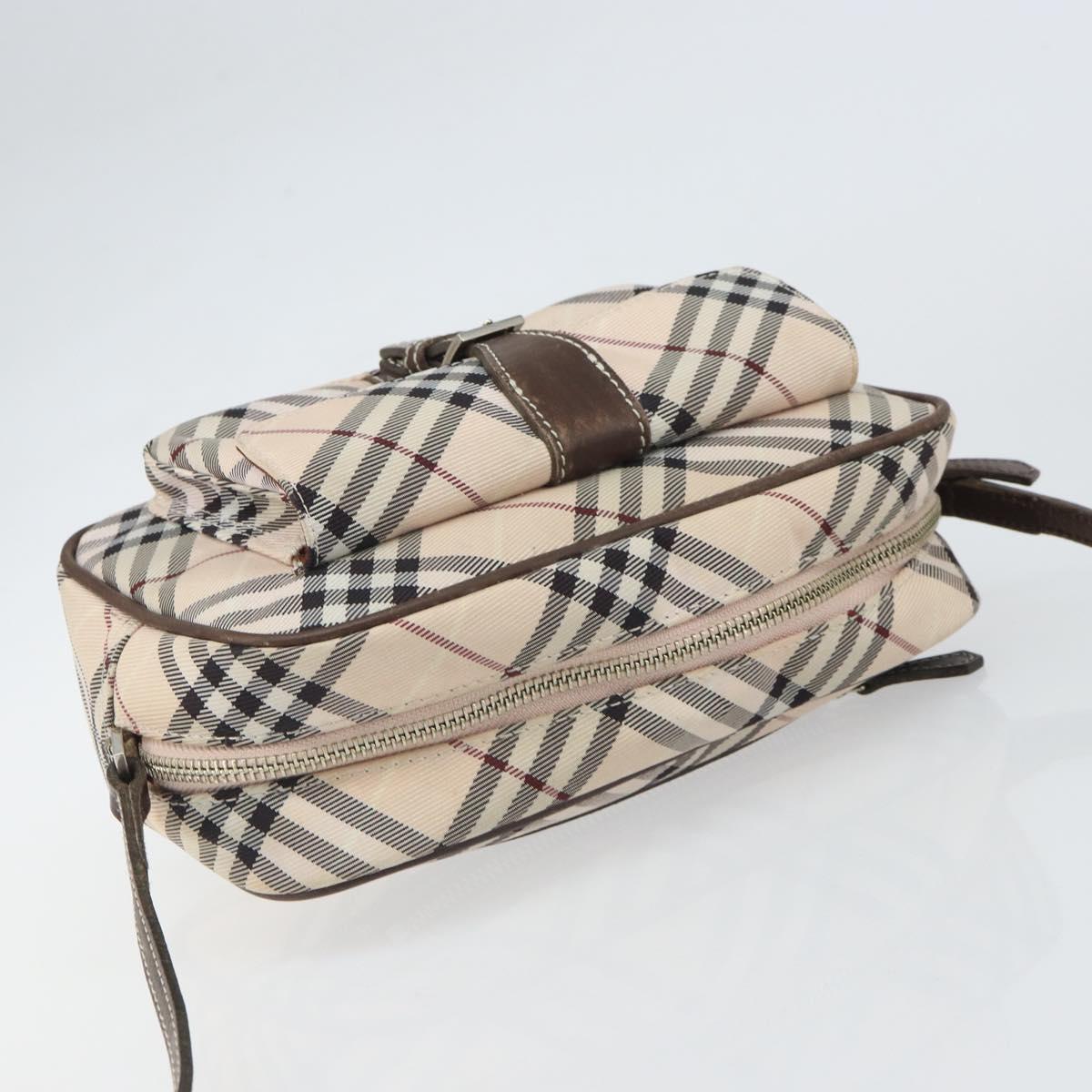 BURBERRY Nova Check Blue Label Shoulder Bag Nylon Beige Silver Auth bs32647