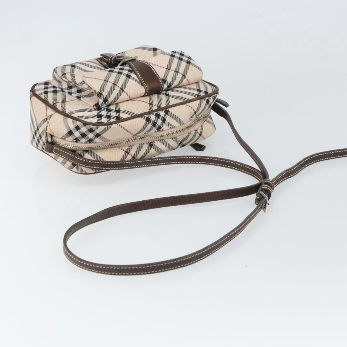 BURBERRY Nova Check Blue Label Shoulder Bag Nylon Beige Silver Auth bs32647