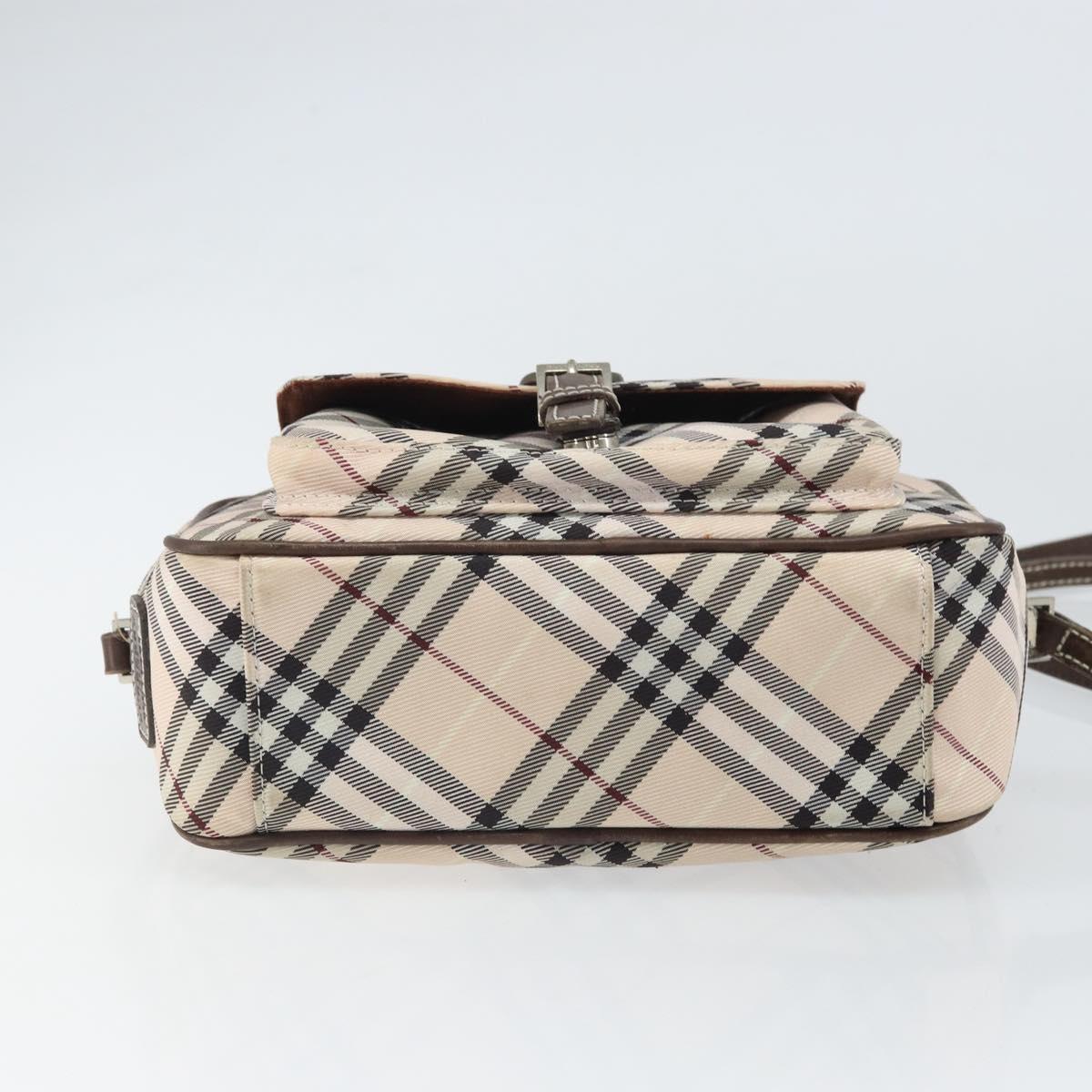 BURBERRY Nova Check Blue Label Shoulder Bag Nylon Beige Silver Auth bs32647