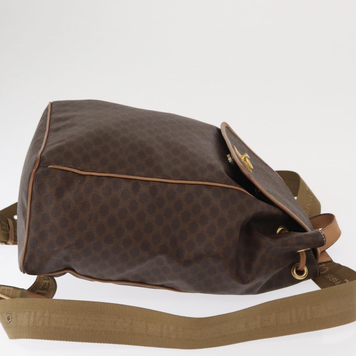 CELINE Macadam Canvas Backpack PVC Leather Brown Gold Auth bs32649