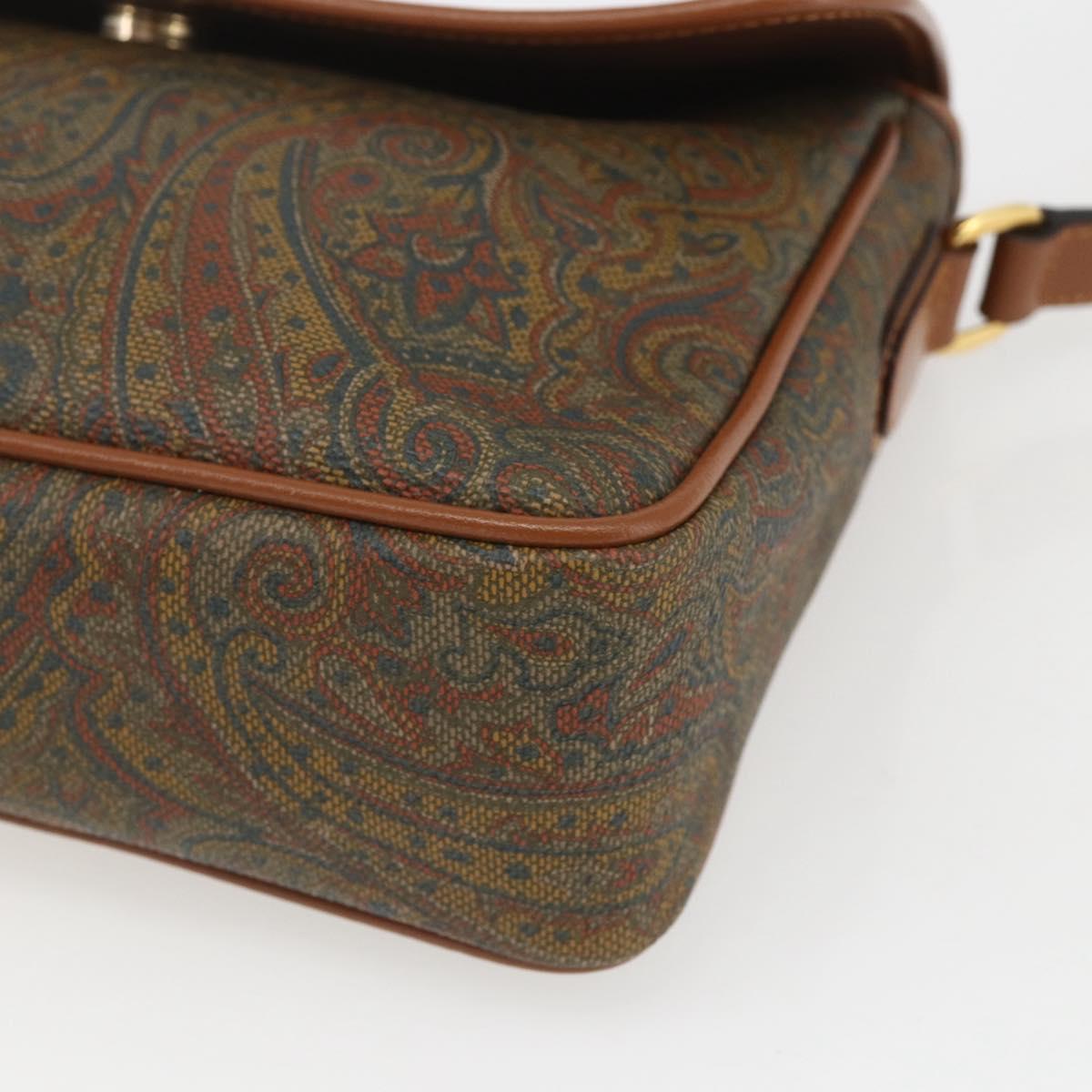 VALENTINO Shoulder Bag PVC Canvas Brown Gold Auth bs32650