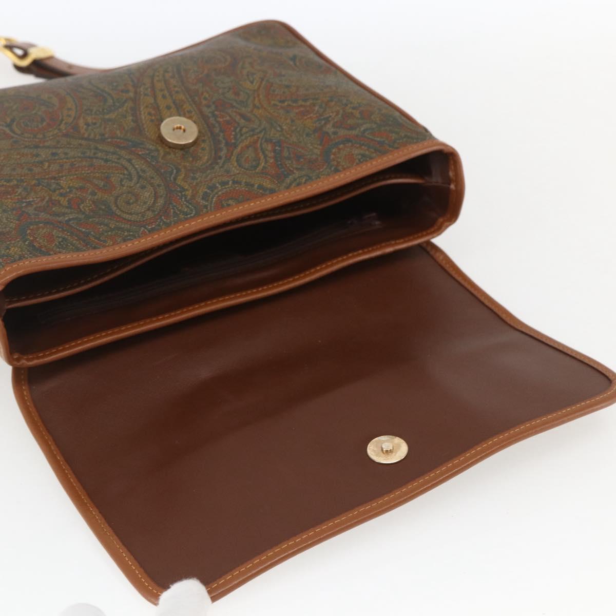 VALENTINO Shoulder Bag PVC Canvas Brown Gold Auth bs32650
