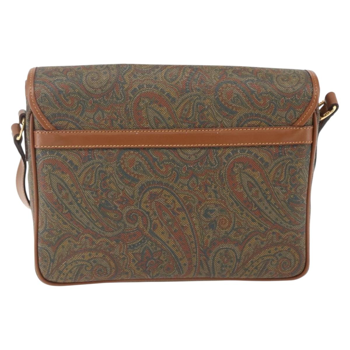 VALENTINO Shoulder Bag PVC Canvas Brown Gold Auth bs32650
