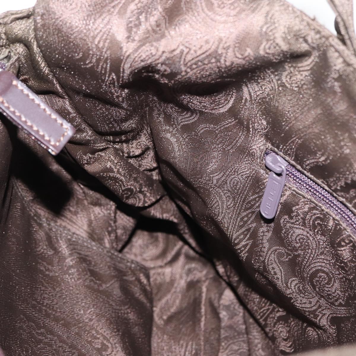 ETRO Tote Bag DenimCanvas Plan Soleil Brown Silver Auth bs32651