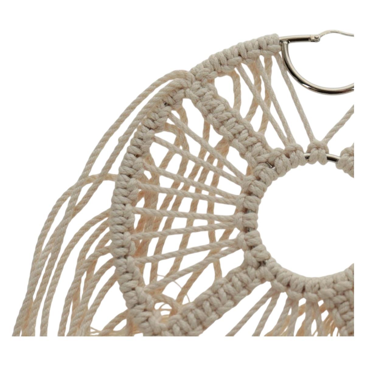 LOEWE Earring Canvas White Silver Auth bs32653V