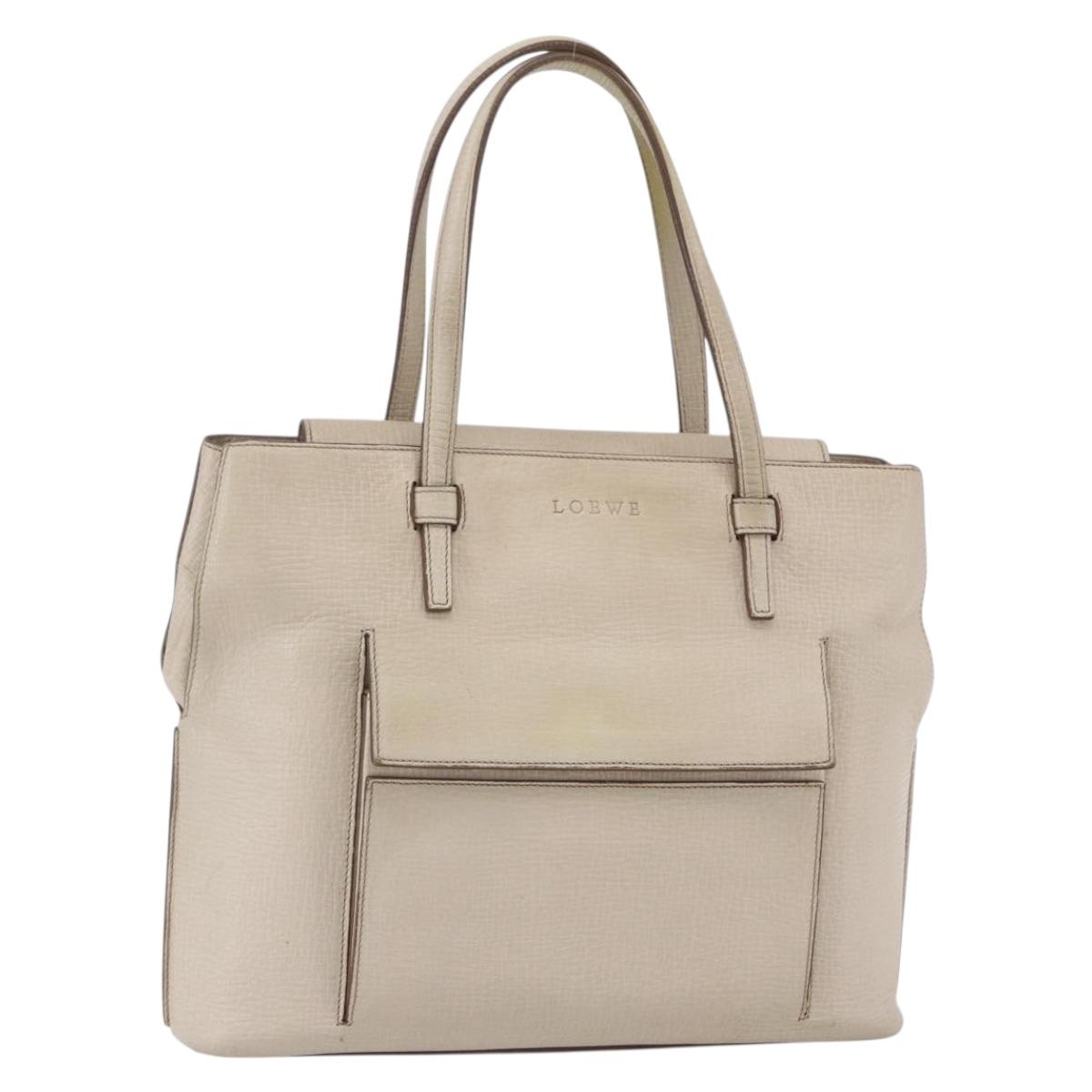 LOEWE Hand Bag Leather Beige Gold Auth bs32657