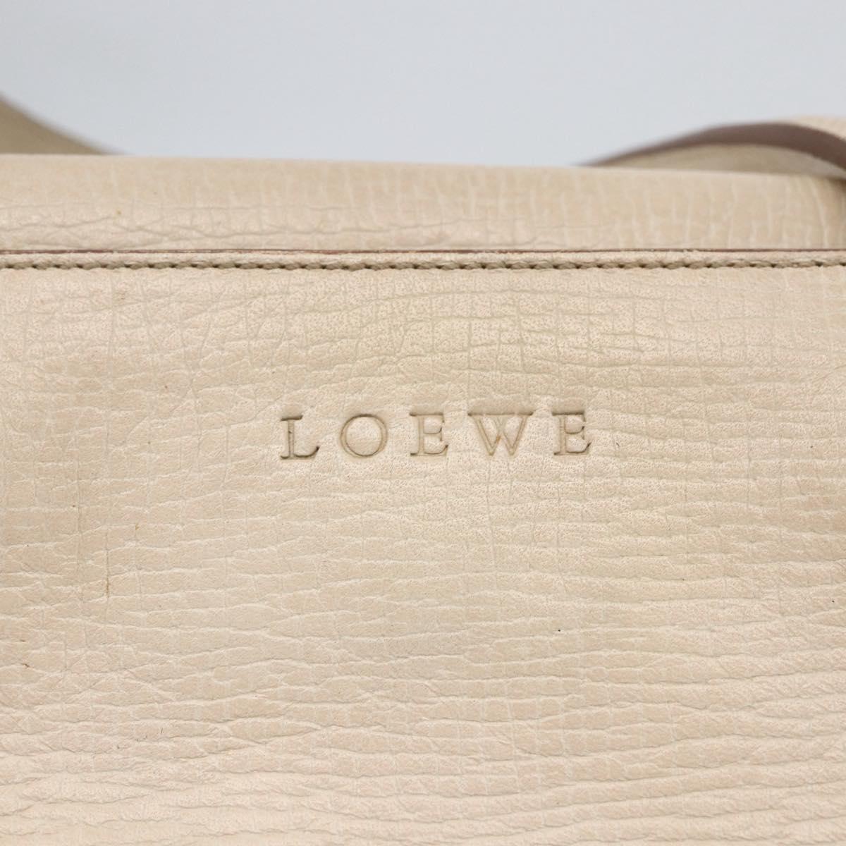 LOEWE Hand Bag Leather Beige Gold Auth bs32657
