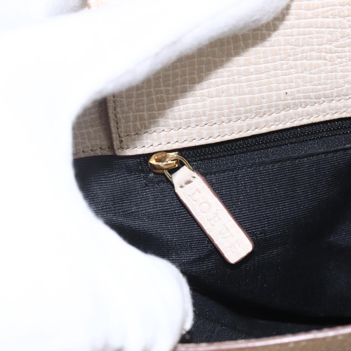LOEWE Hand Bag Leather Beige Gold Auth bs32657