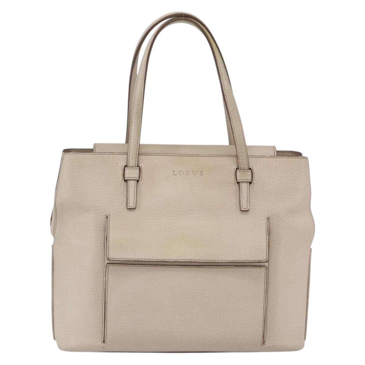 LOEWE Hand Bag Leather Beige Gold Auth bs32657