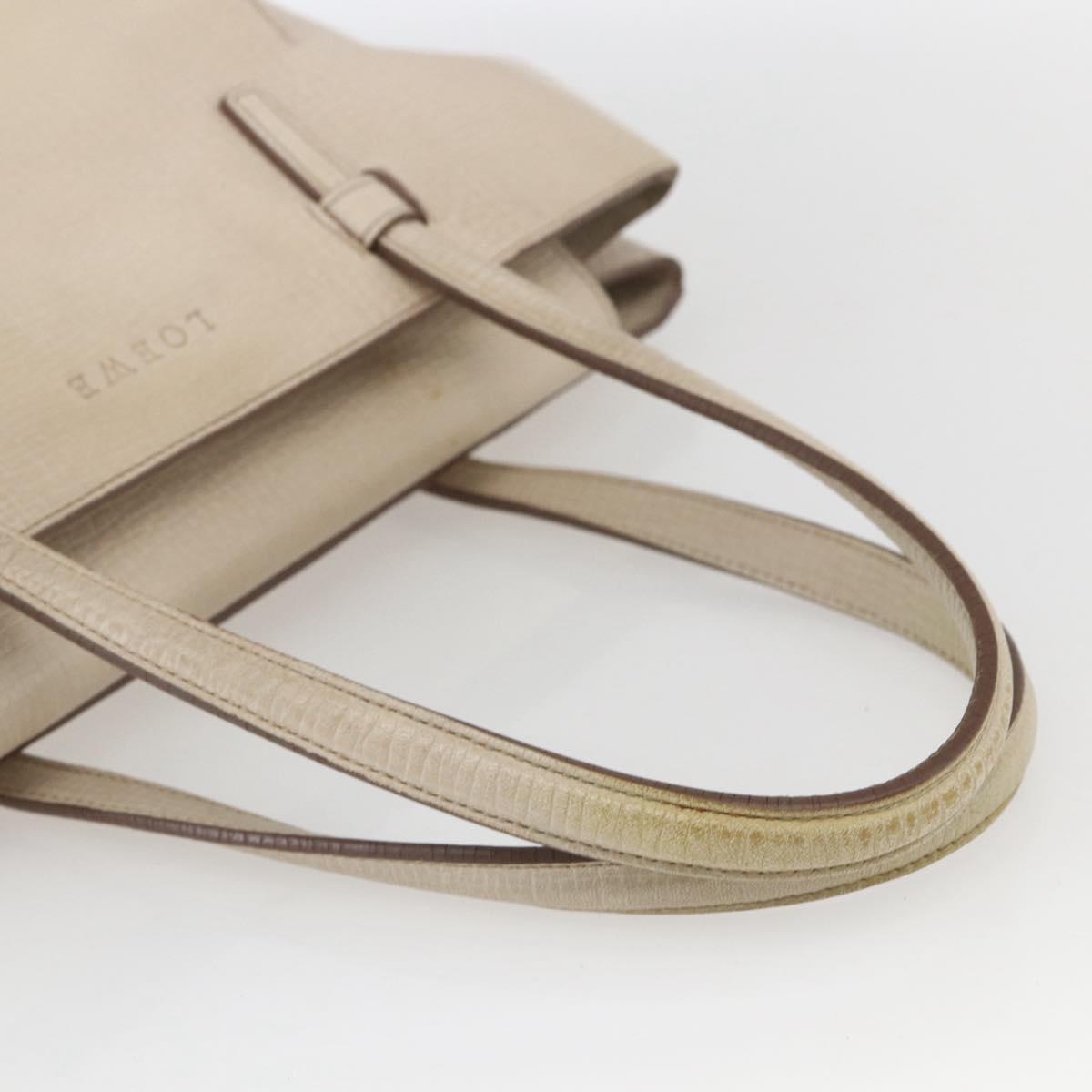 LOEWE Hand Bag Leather Beige Gold Auth bs32657