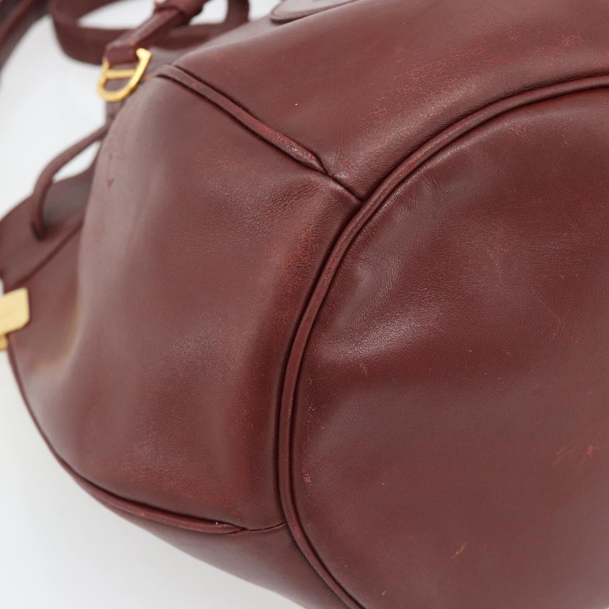 CARTIER Must Line Shoulder Bag Leather Bordeaux Gold Auth bs32660