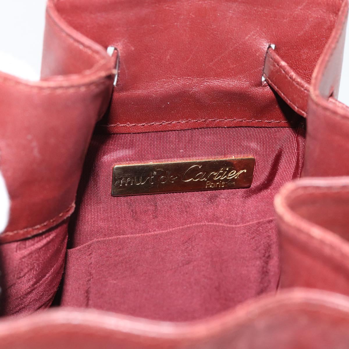 CARTIER Must Line Shoulder Bag Leather Bordeaux Gold Auth bs32660