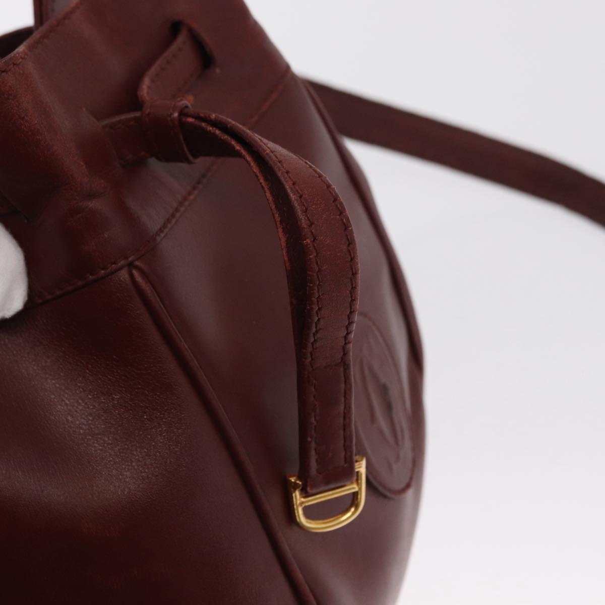 CARTIER Must Line Shoulder Bag Leather Bordeaux Gold Auth bs32660