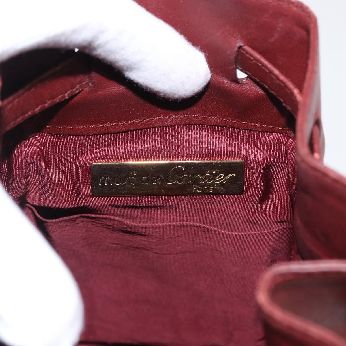 CARTIER Must Line Shoulder Bag Leather Bordeaux Gold Auth bs32660