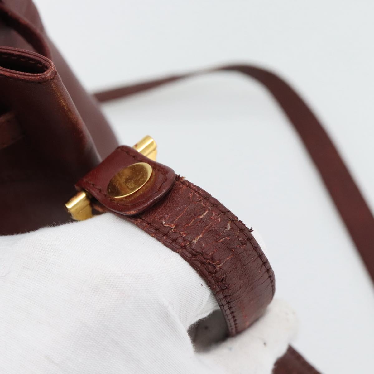 CARTIER Must Line Shoulder Bag Leather Bordeaux Gold Auth bs32660