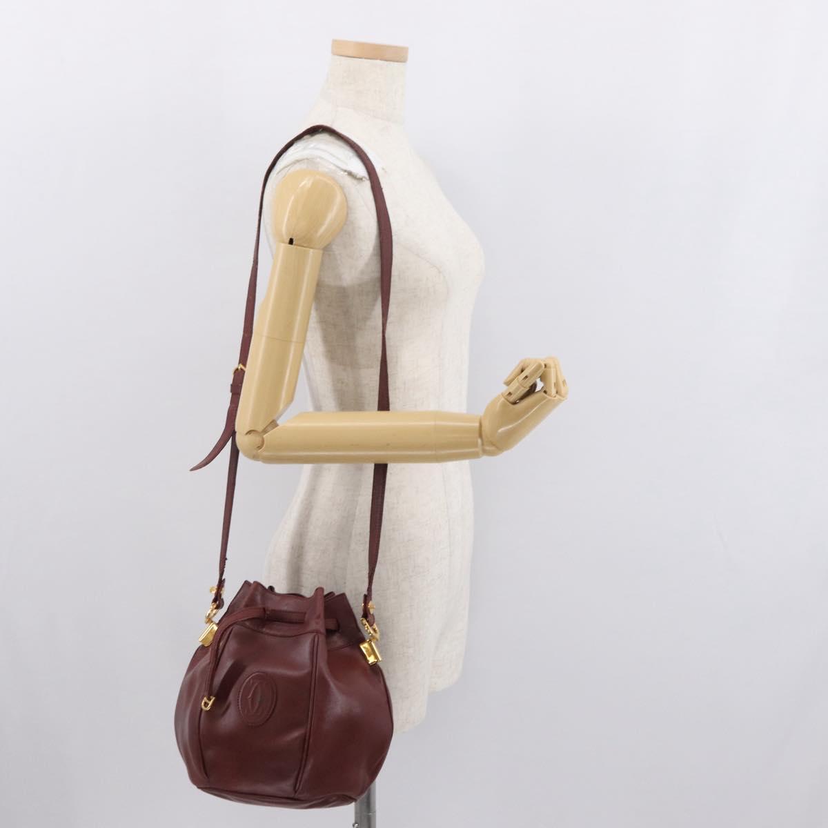 CARTIER Must Line Shoulder Bag Leather Bordeaux Gold Auth bs32660