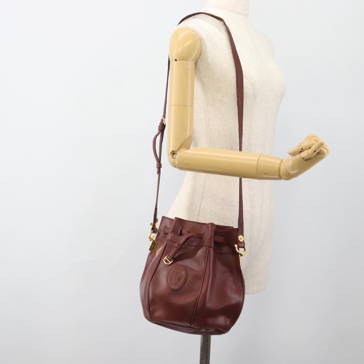 CARTIER Must Line Shoulder Bag Leather Bordeaux Gold Auth bs32660