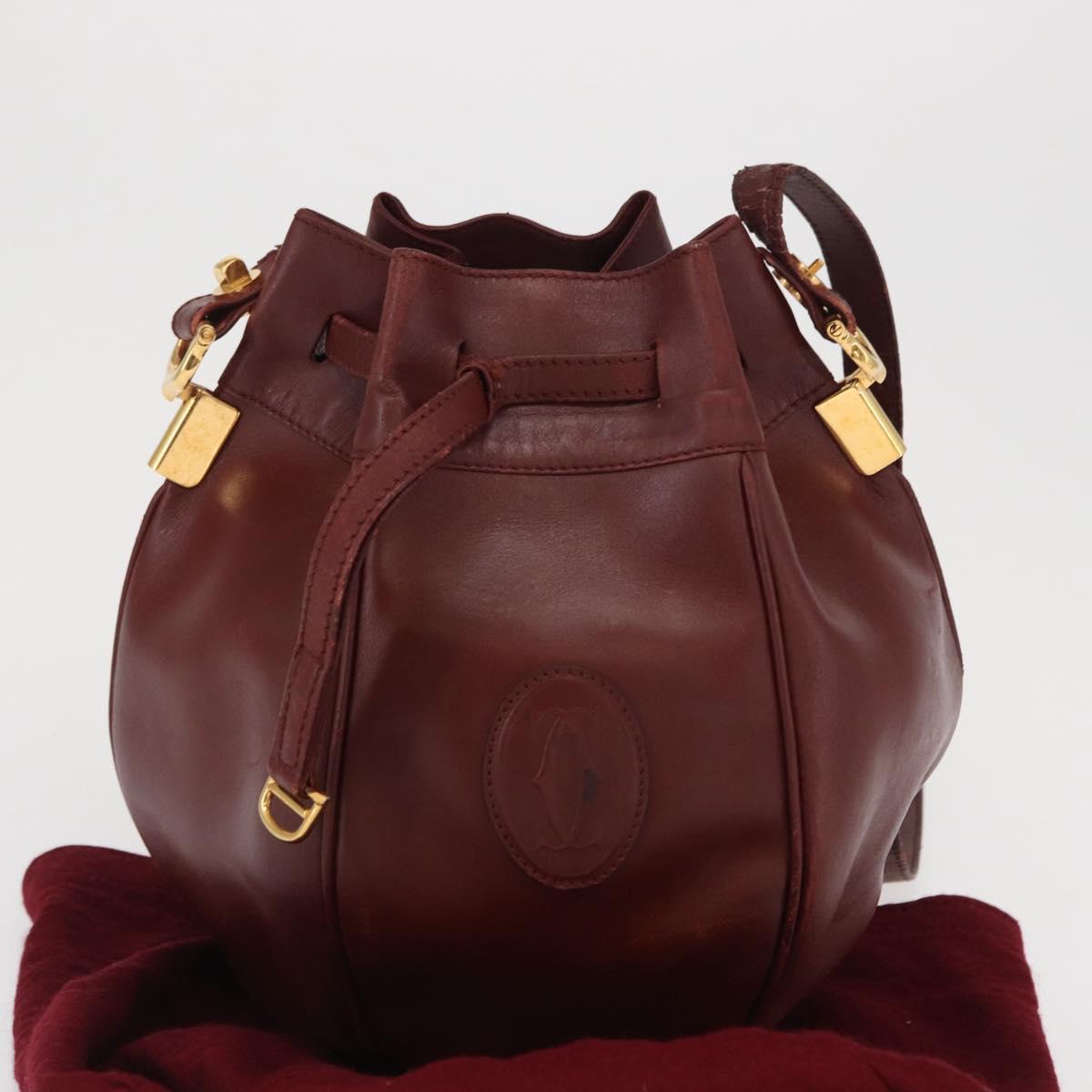 CARTIER Must Line Shoulder Bag Leather Bordeaux Gold Auth bs32660