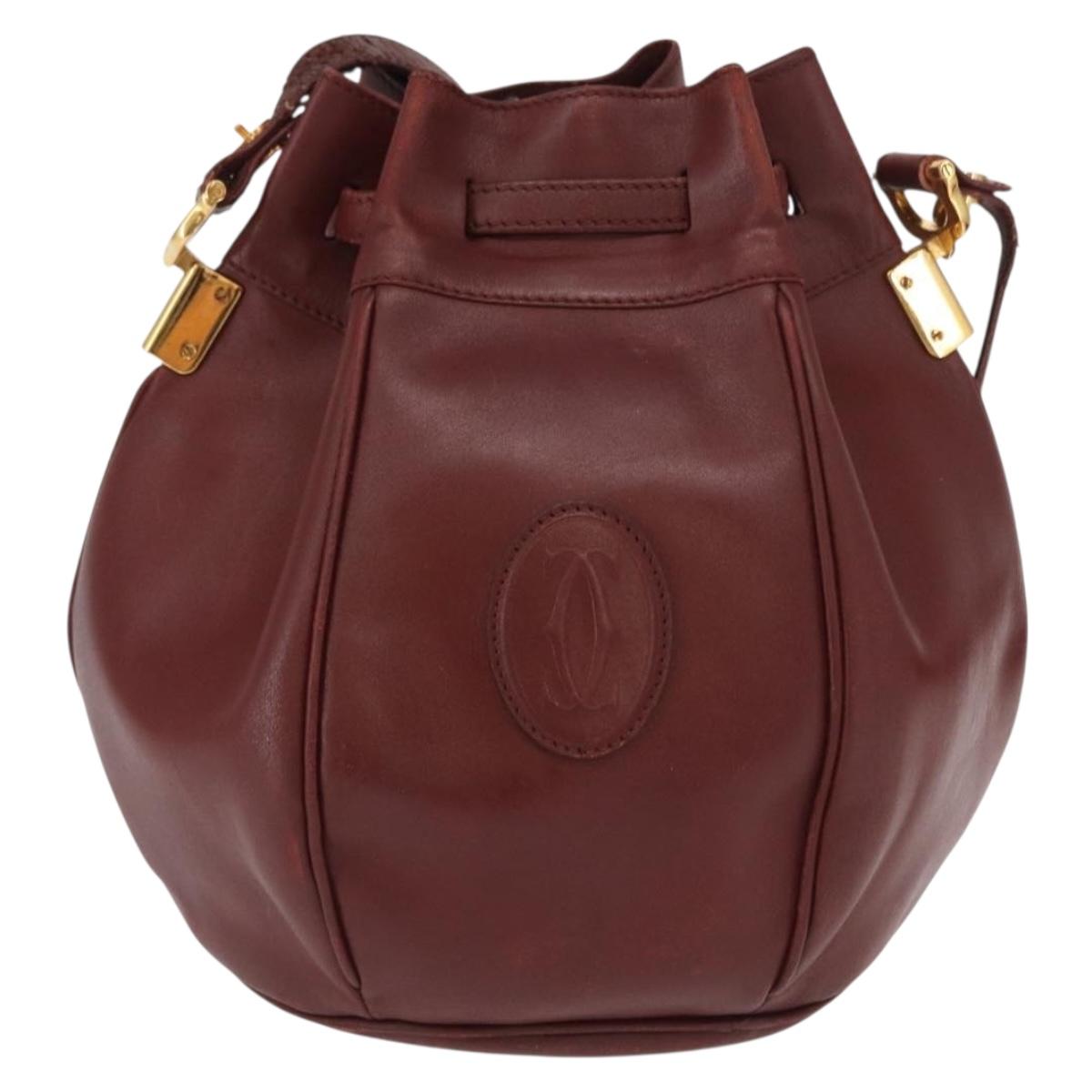 CARTIER Must Line Shoulder Bag Leather Bordeaux Gold Auth bs32660