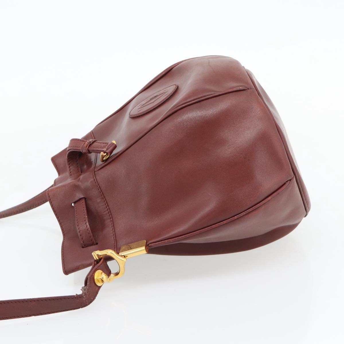 CARTIER Must Line Shoulder Bag Leather Bordeaux Gold Auth bs32660