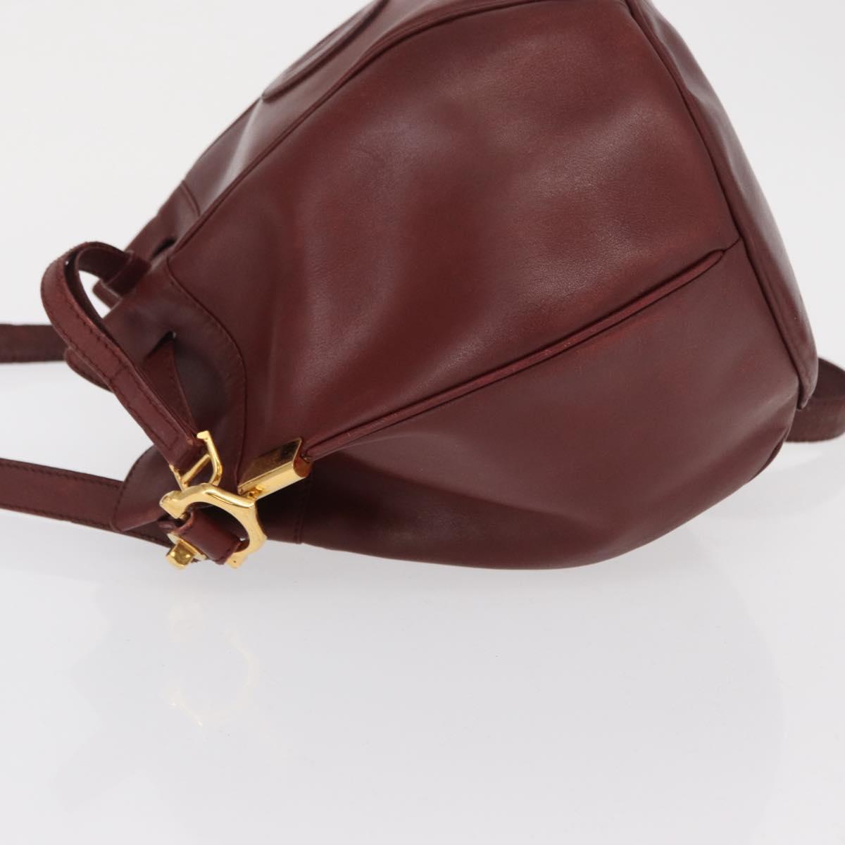 CARTIER Must Line Shoulder Bag Leather Bordeaux Gold Auth bs32660