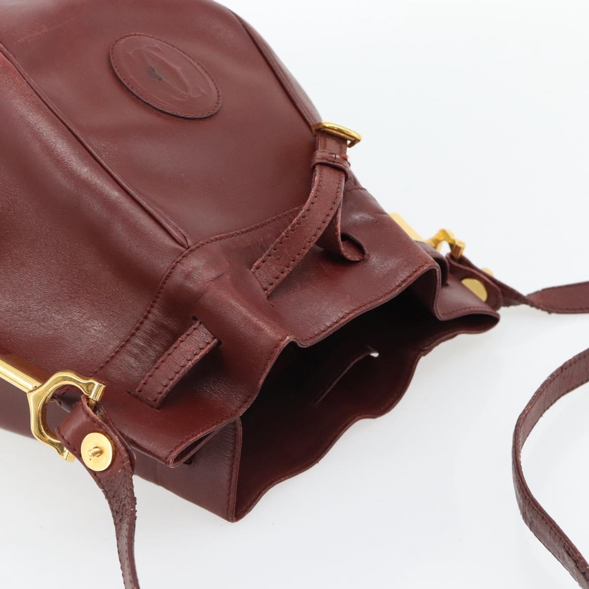 CARTIER Must Line Shoulder Bag Leather Bordeaux Gold Auth bs32660