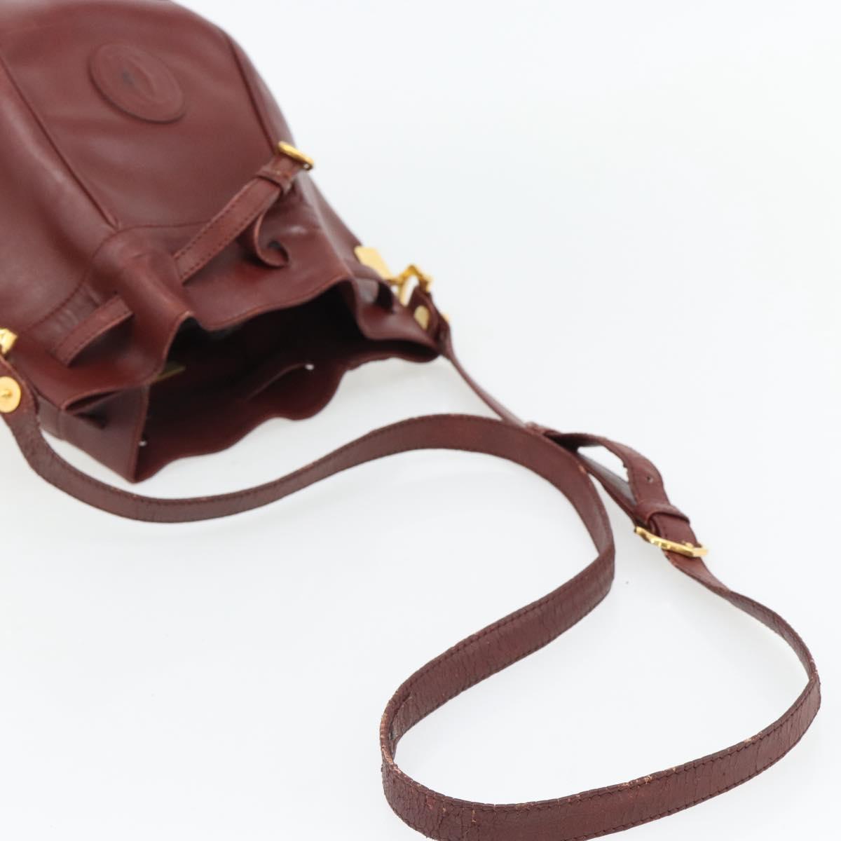 CARTIER Must Line Shoulder Bag Leather Bordeaux Gold Auth bs32660