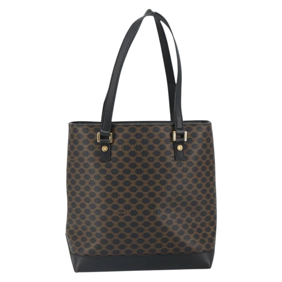 CELINE Macadam Canvas Tote Bag PVC Leather Black Gold Auth bs32663