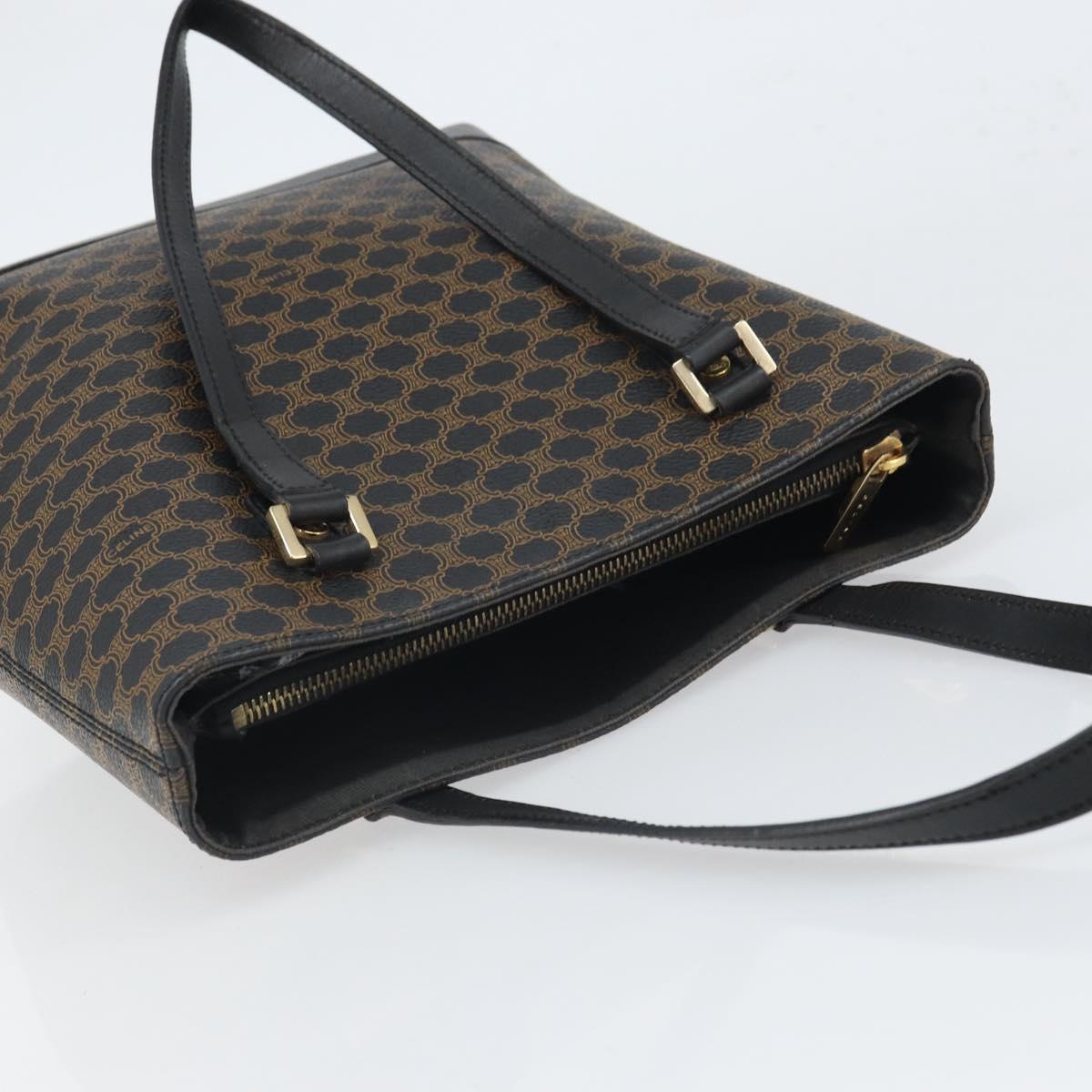CELINE Macadam Canvas Tote Bag PVC Leather Black Gold Auth bs32663