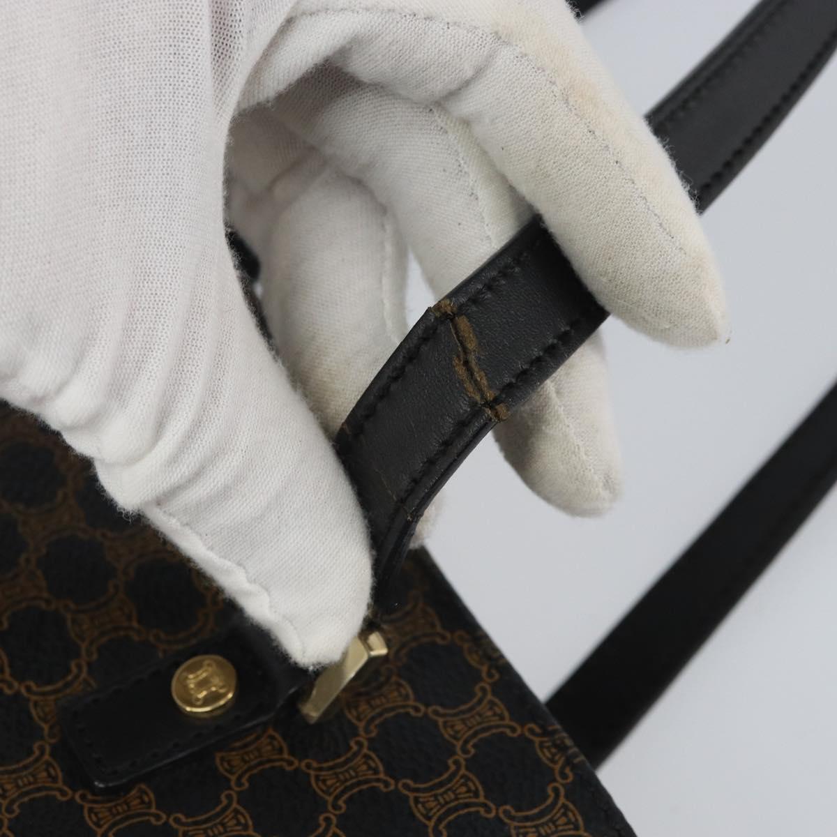 CELINE Macadam Canvas Tote Bag PVC Leather Black Gold Auth bs32663