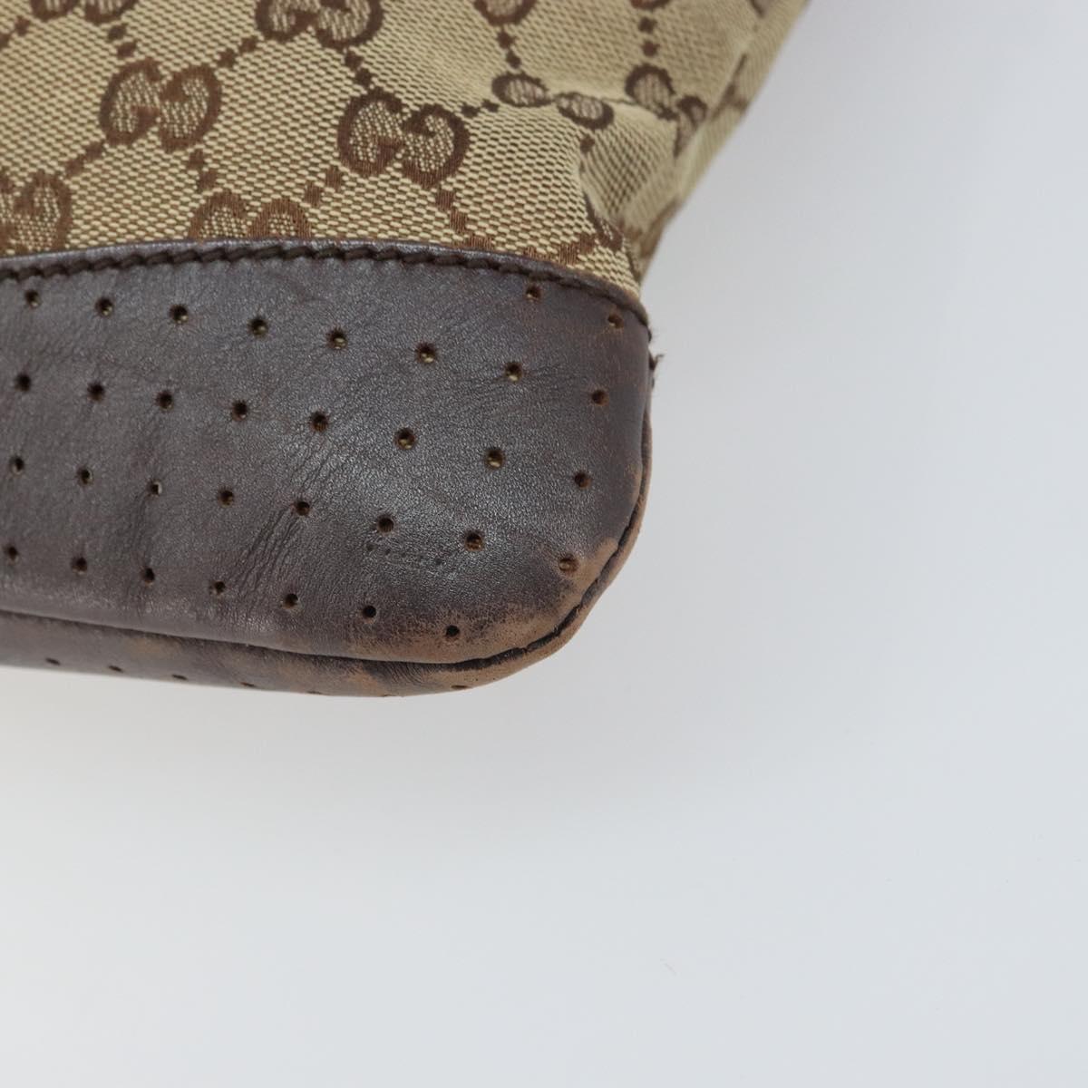 GUCCI GG Canvas Shoulder Bag Beige Silver 145857 Auth bs32664