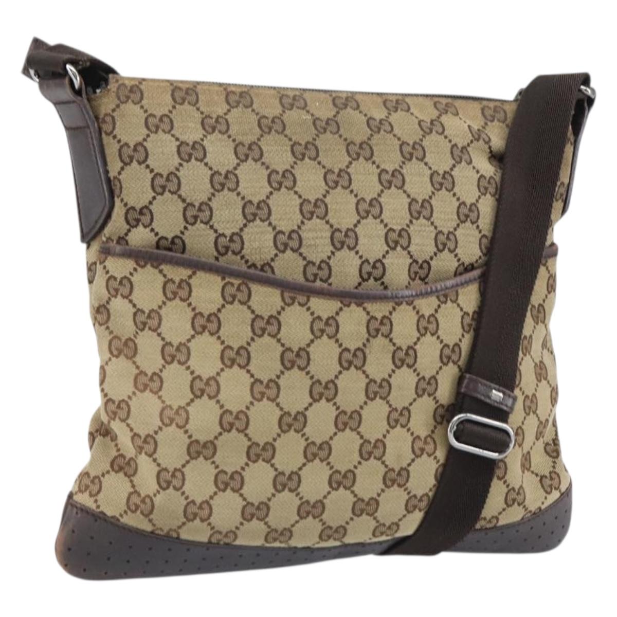 GUCCI GG Canvas Shoulder Bag Beige Silver 145857 Auth bs32664