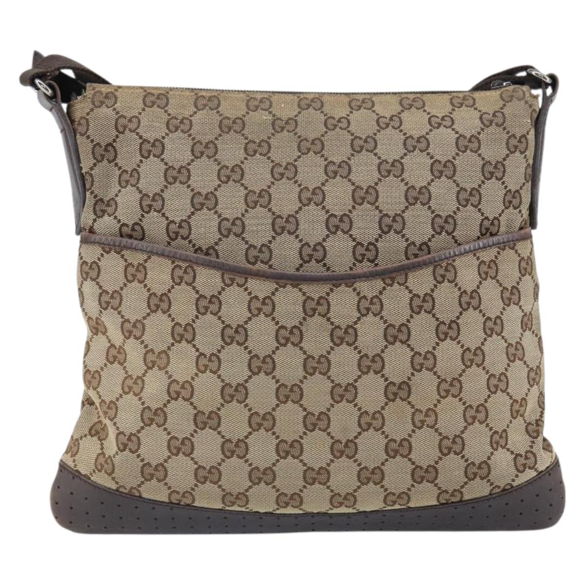 GUCCI GG Canvas Shoulder Bag Beige Silver 145857 Auth bs32664