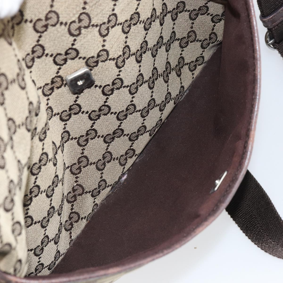 GUCCI GG Canvas Shoulder Bag Beige Silver 145857 Auth bs32664