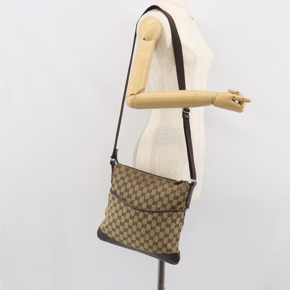 GUCCI GG Canvas Shoulder Bag Beige Silver 145857 Auth bs32664